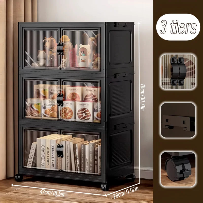 ONENOBLE Foldable Tiered Storage Cabinet With Clear Double Doors