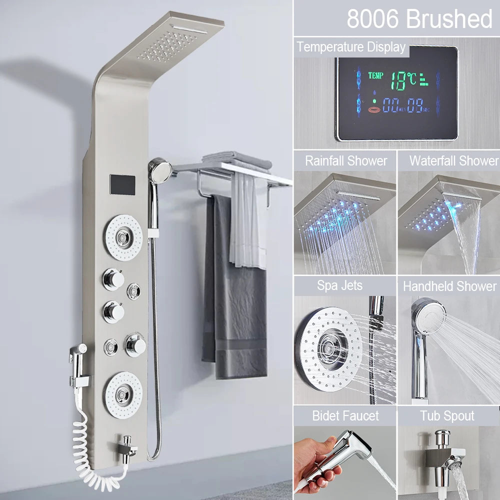 Myqualife Led Shower Column With Brass Valve And Rain Panel