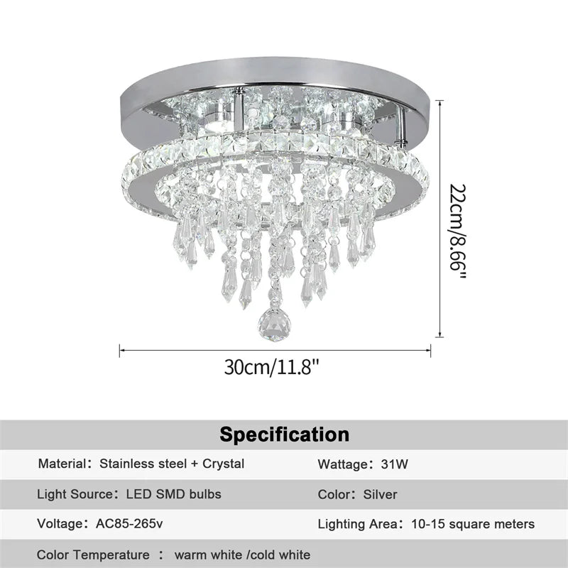 GreeLustr Dimmable Crystal Led Ceiling Light With Remote Control