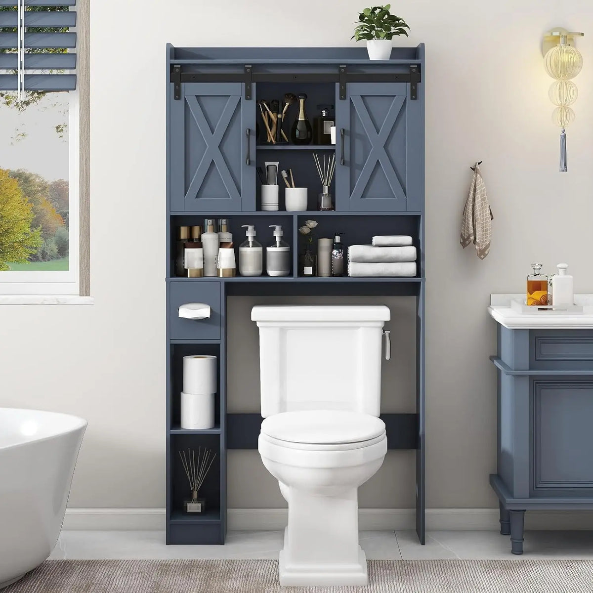 Farmhouse Over Toilet Storage Cabinet With Sliding Doors