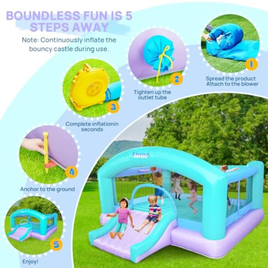 Bounce House Inflatable With Slide, Basketball Hoop, 650W Blower - Home and Haven Store
