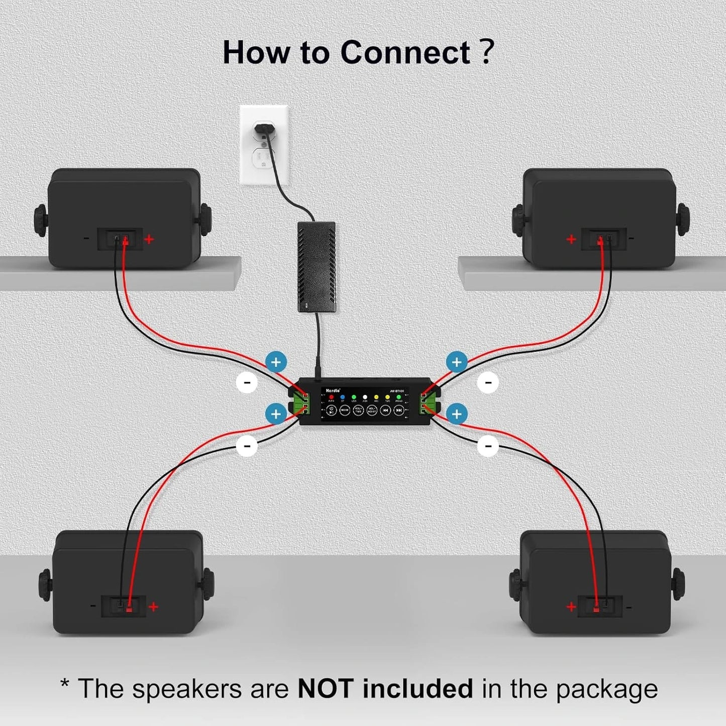 Herdio 4-Channel Bluetooth Amplifier 200W With 24V5A Power Supply