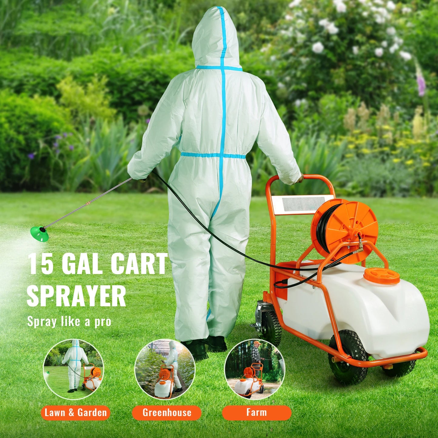 SucceBuy Battery Powered Weed Sprayer With Wheeled Cart And Hose