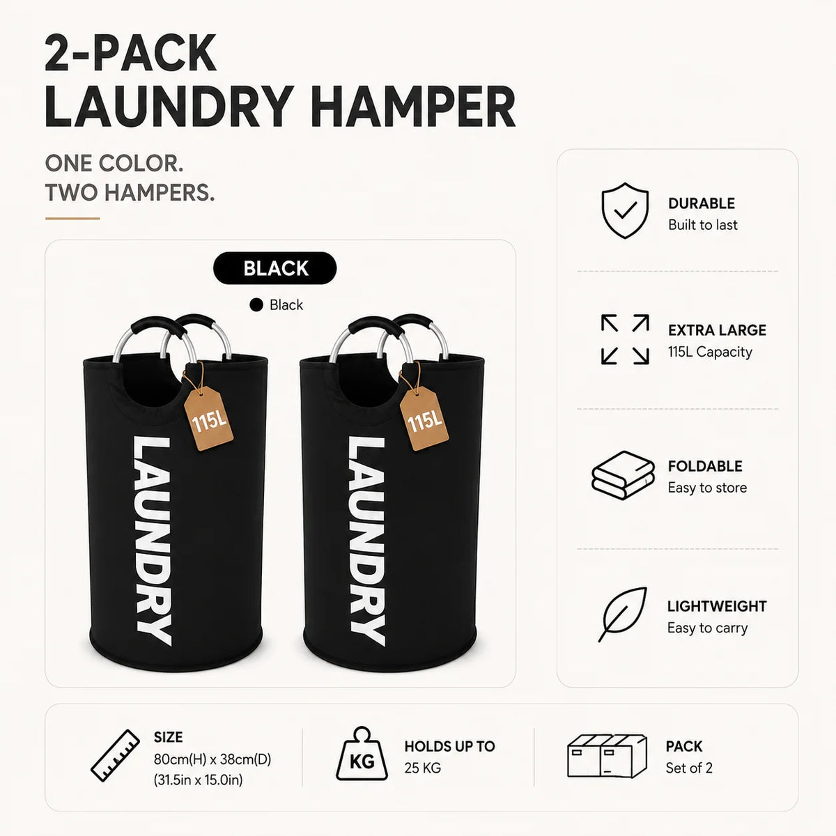 Foldable Polyester Laundry Hamper With Padded Handles For Rooms