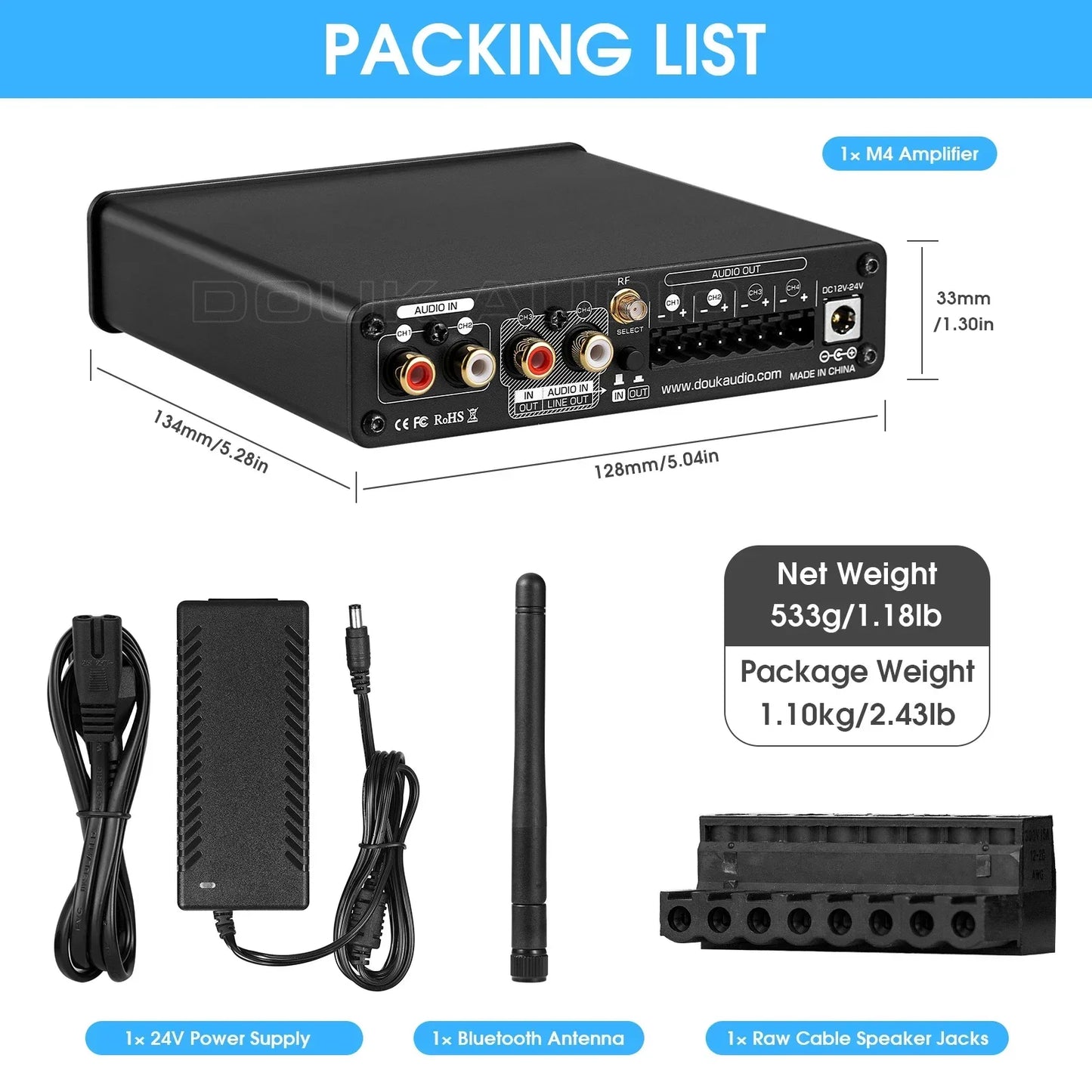 Douk Audio M4 50W Per Channel Bluetooth Stereo Power Amplifier - Home and Haven Store