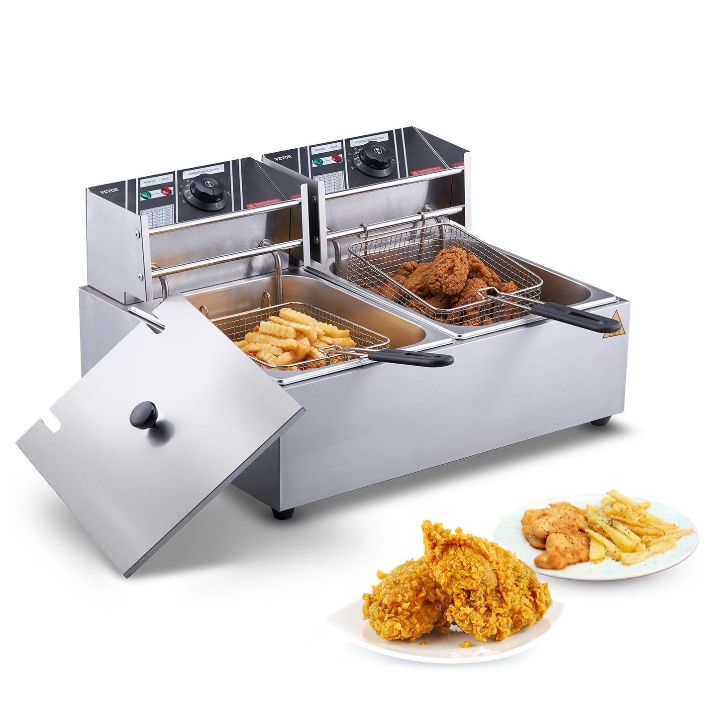 SucceBuy Electric Deep Fryer With Dual Removable Tanks Countertop