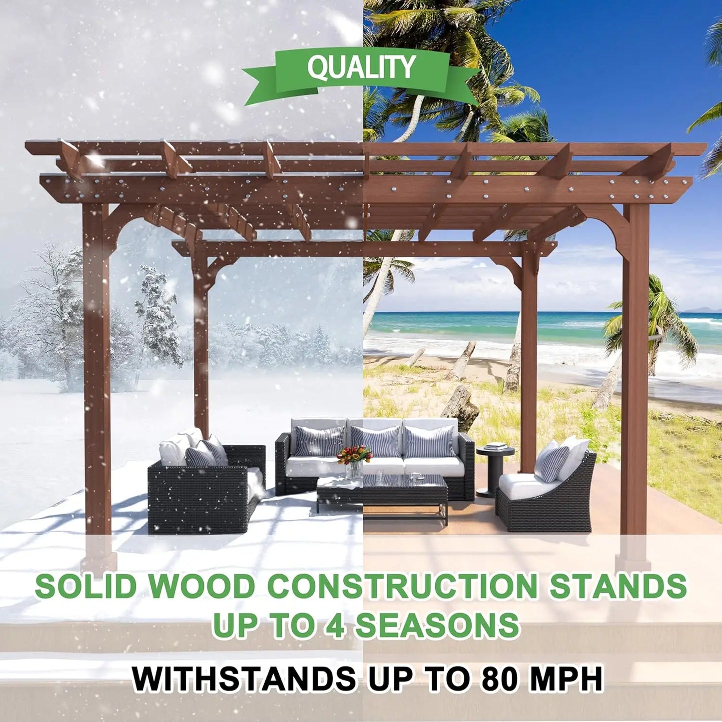 Cedar Wood Pergola Gazebo With Flat Roof Stakes Included