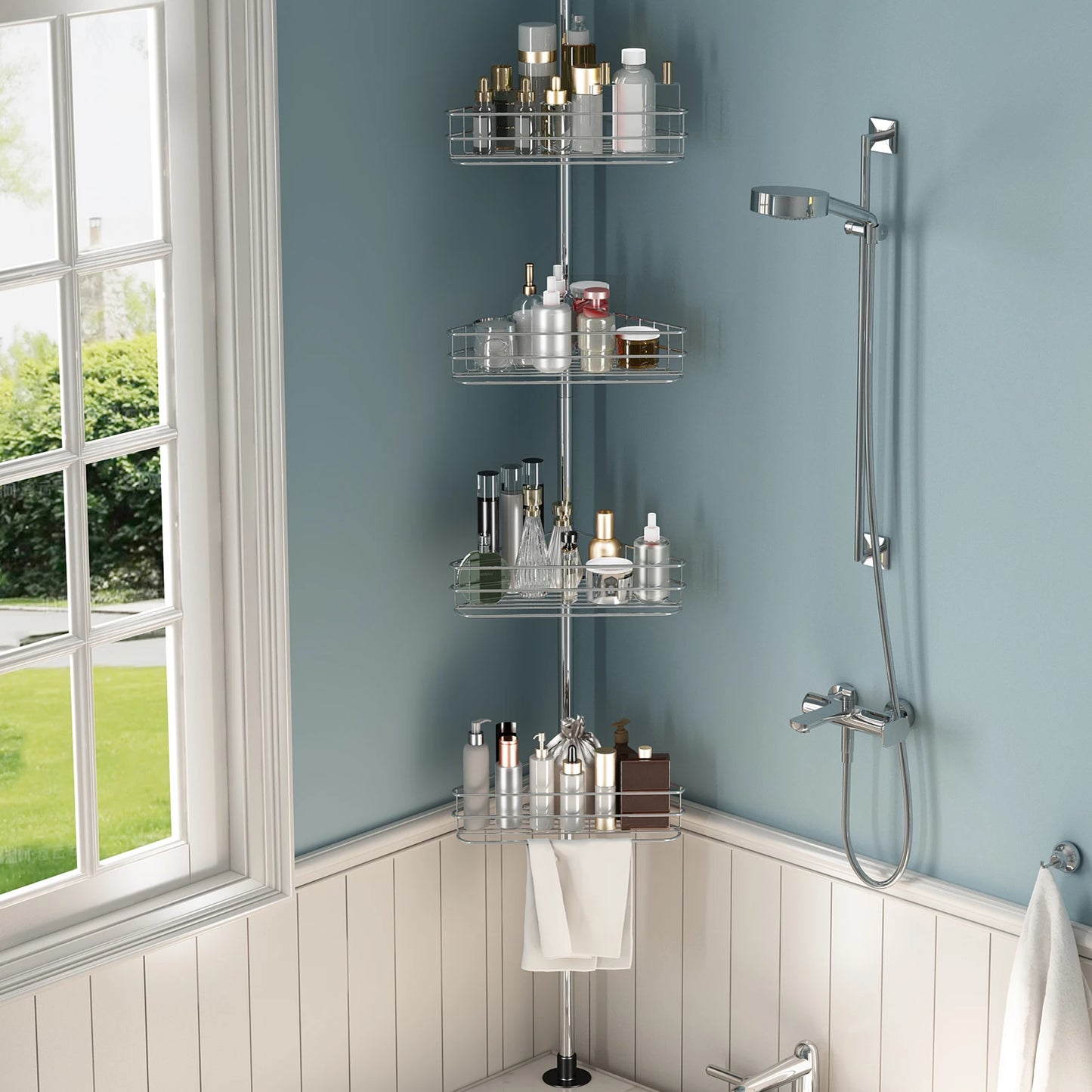 Adjustable Four Tier Corner Shower Caddy Rustproof Metal Bathroom Organizer