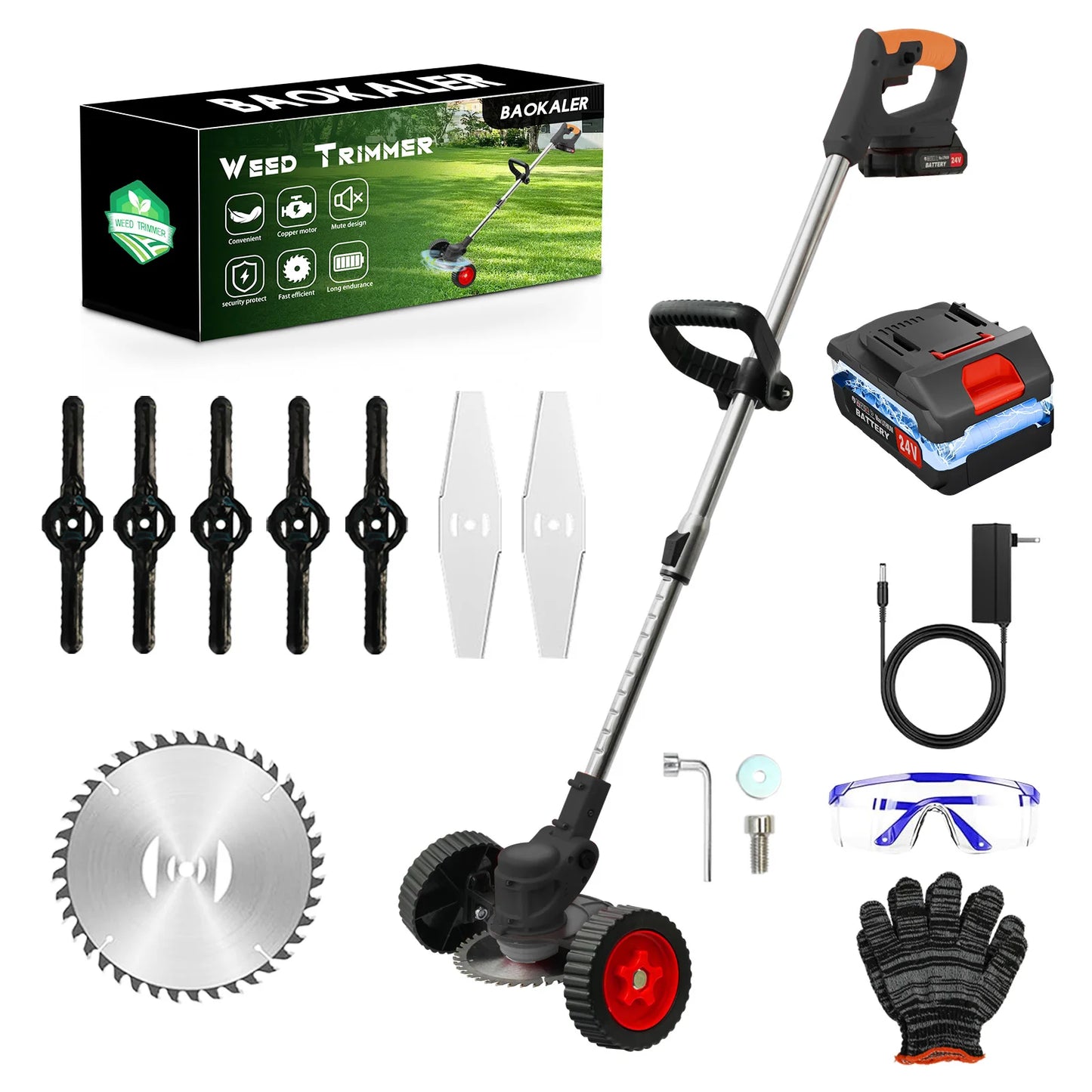 3 In 1 Cordless Grass Trimmer With Wheels 24V Battery