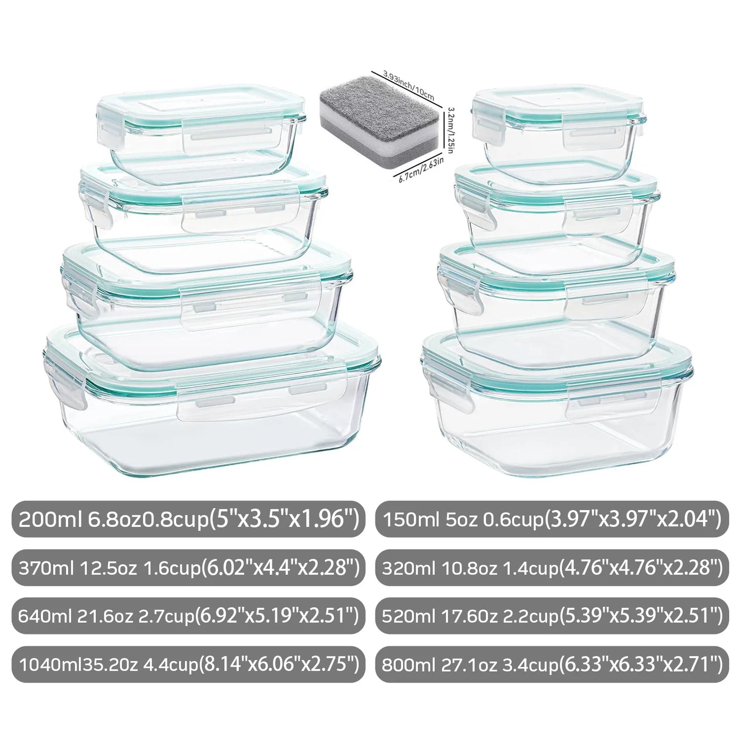 8-Piece Borosilicate Glass Food Storage Set, Leakproof And Stackable