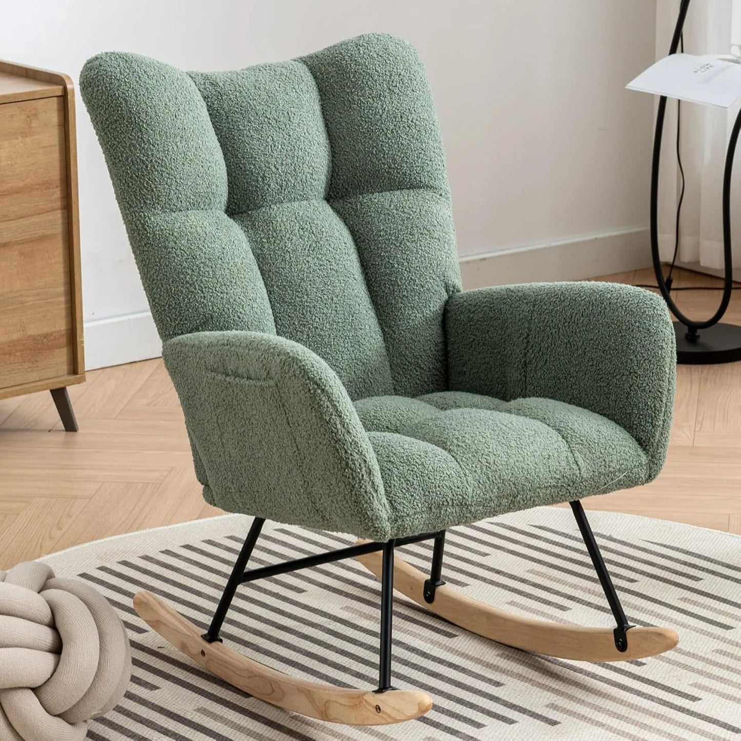 Studyset Modern Upholstered Nursery Rocking Chair With Side Pocket High Back - Home and Haven Store