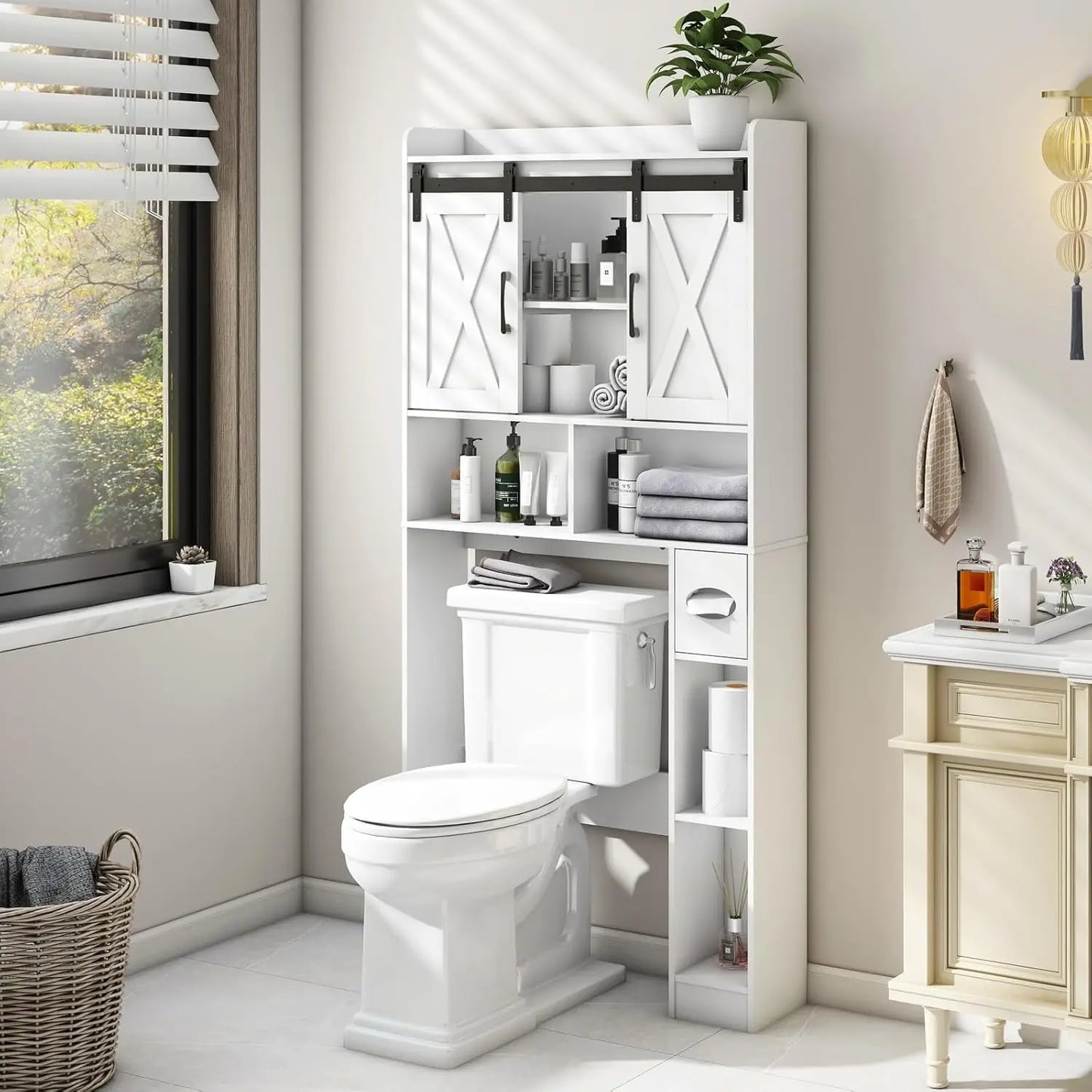 Over The Toilet Farmhouse Storage Cabinet With Sliding Doors - Home and Haven Store