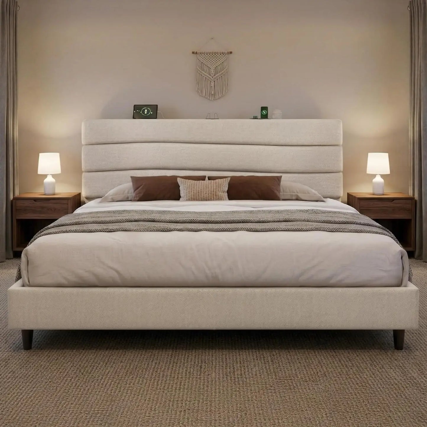 King Bed Frame Platform With Built In USB Charging Stations
