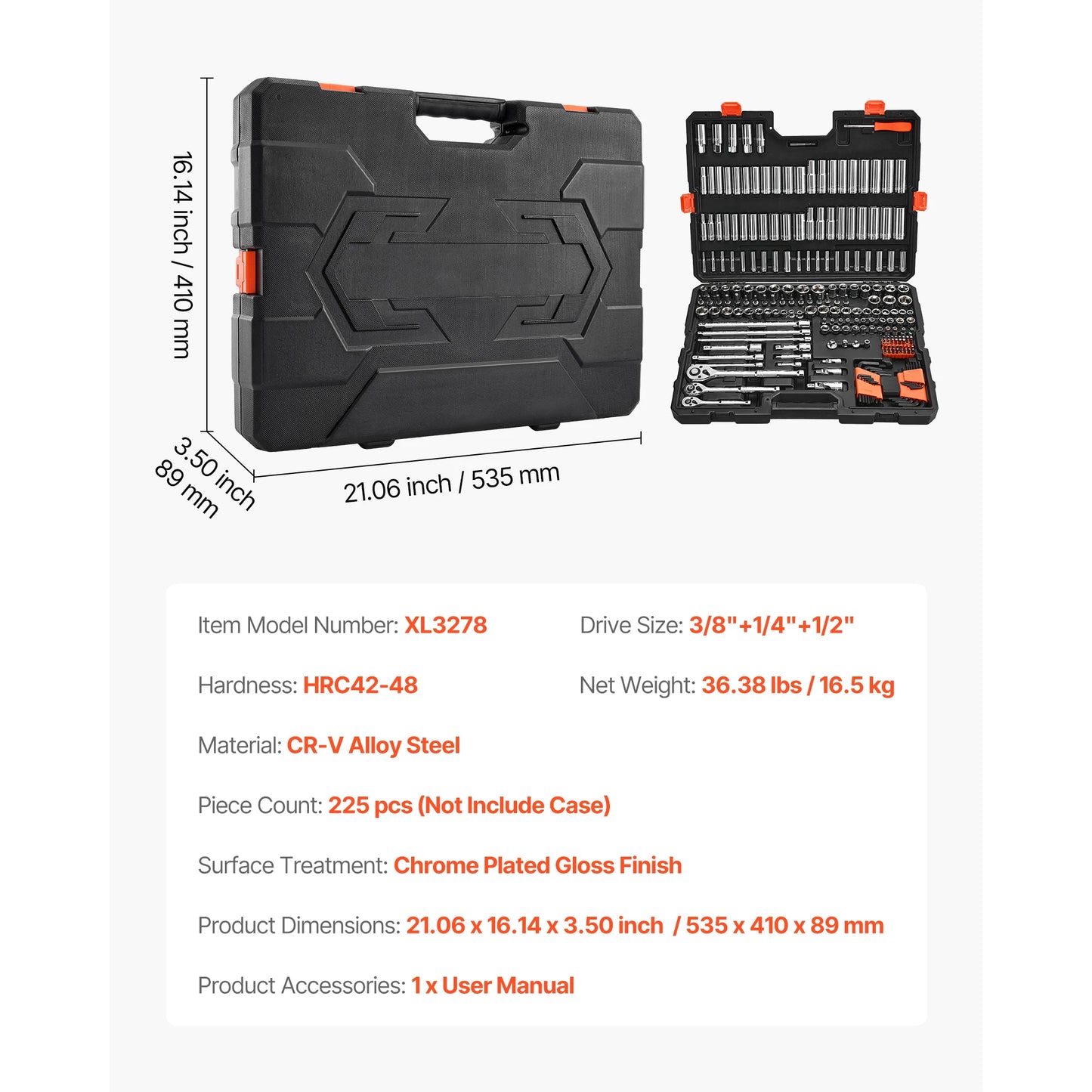 SucceBuy Socket Set With Ratchet Wrench SAE And Metric
