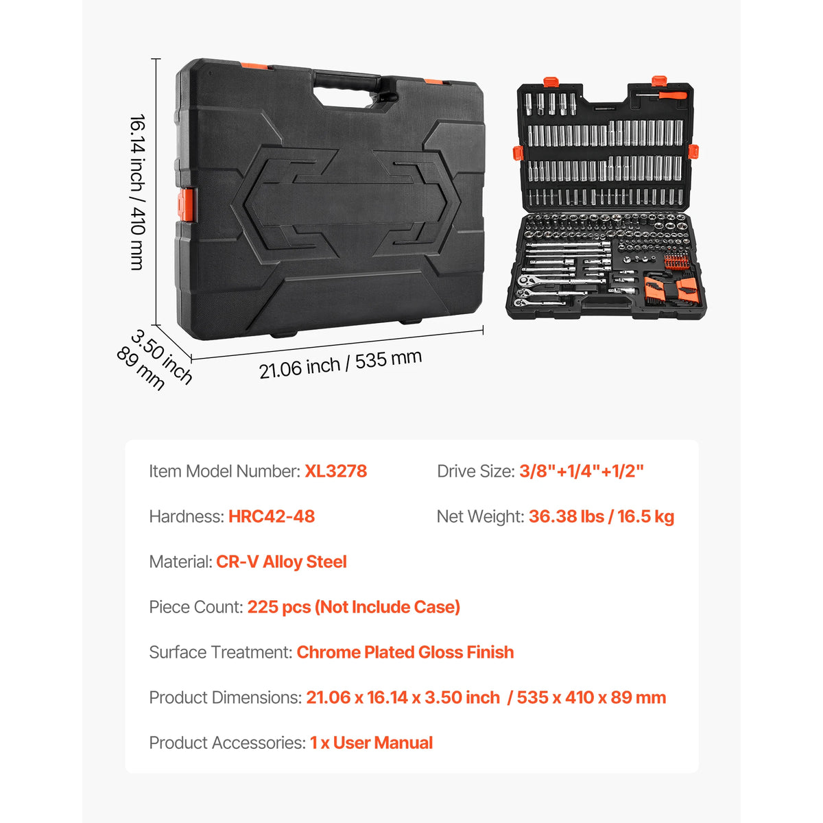 SucceBuy Socket Set With Ratchet Tool Kit SAE Metric