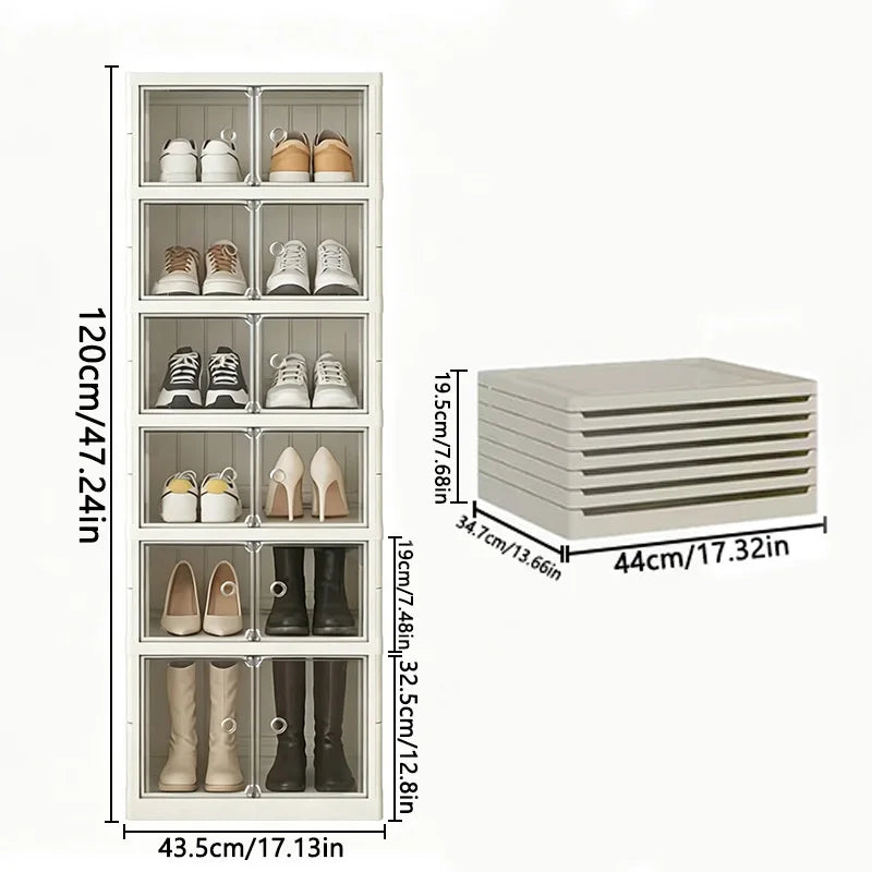 Foldable Plastic Shoe Cabinet With Doors And Rolling Wheels