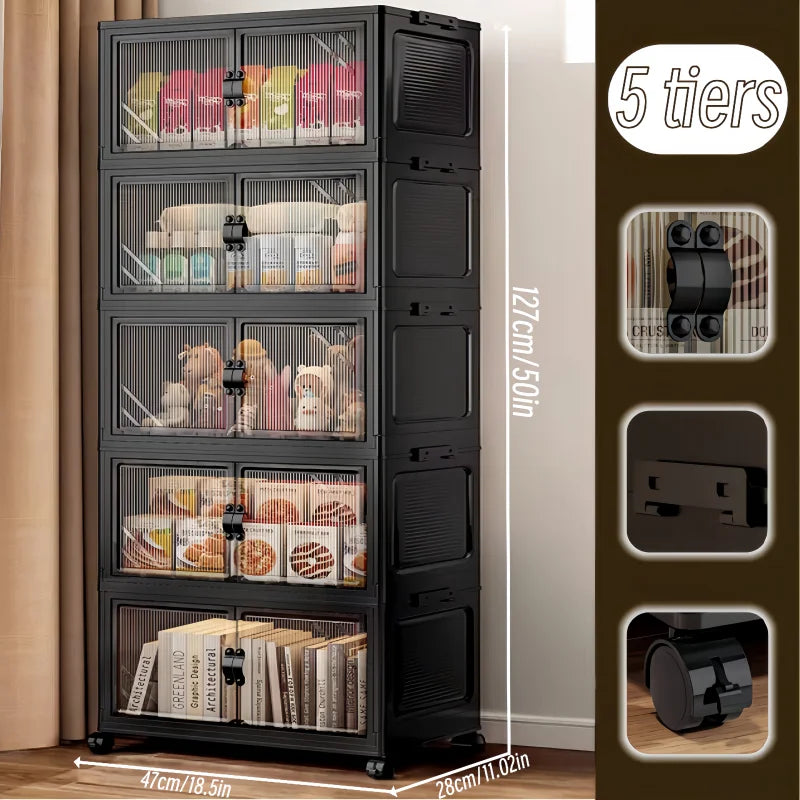 ONENOBLE Foldable Tiered Storage Cabinet With Clear Double Doors