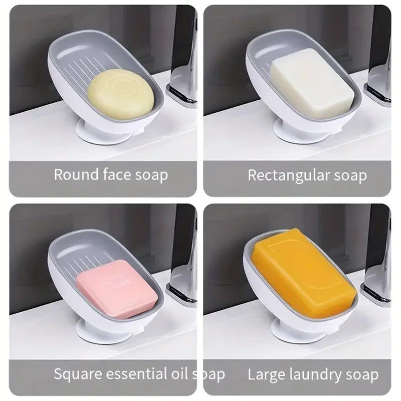 Drainable Suction Soap Dish Holder For Bathroom And Kitchen