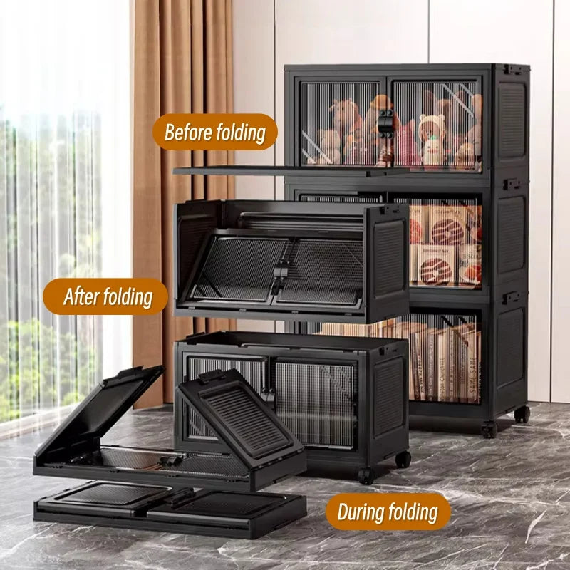 ONENOBLE Foldable Tiered Storage Cabinet With Clear Double Doors
