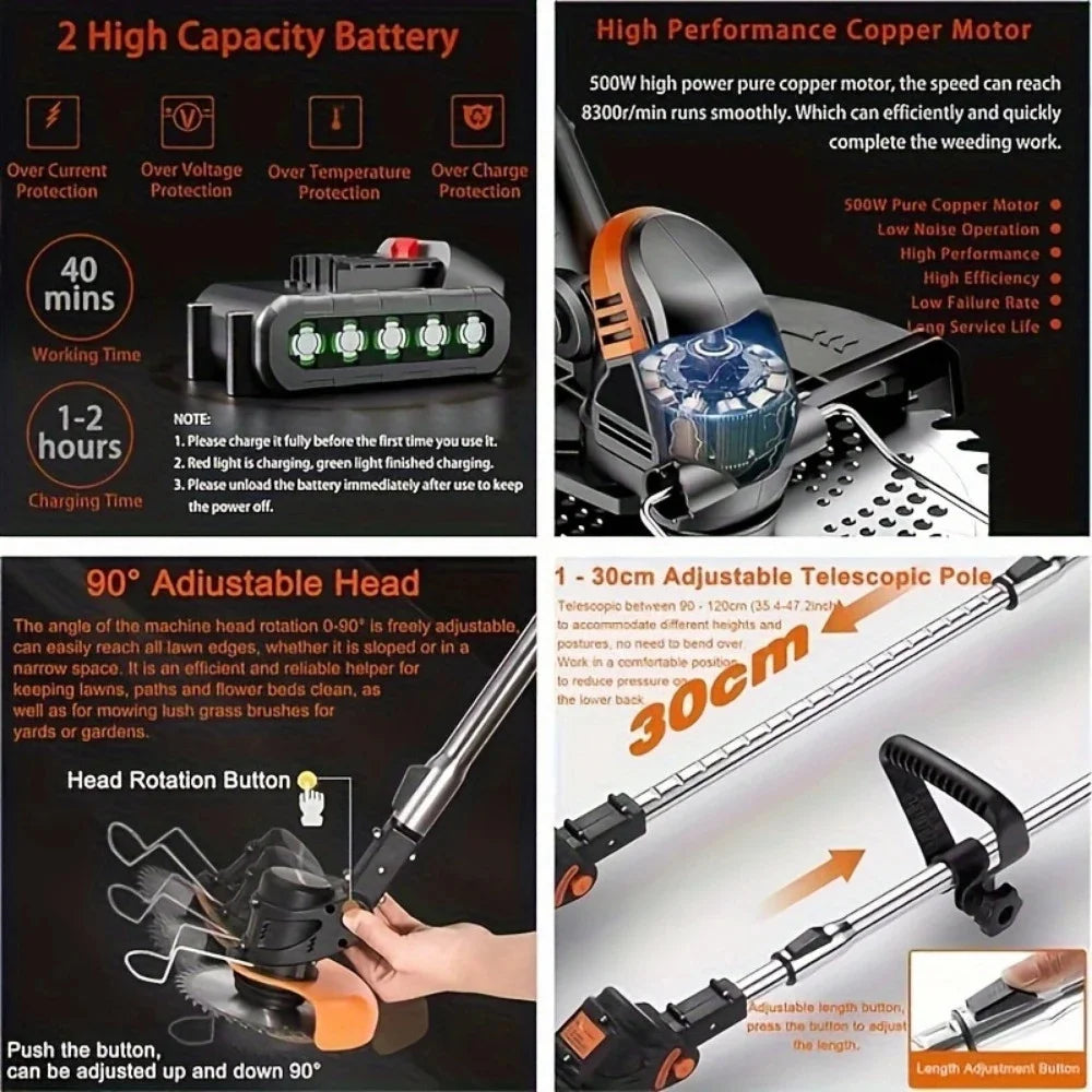 Cordless Lawn Trimmer And Edger With Brush Cutter For Garden