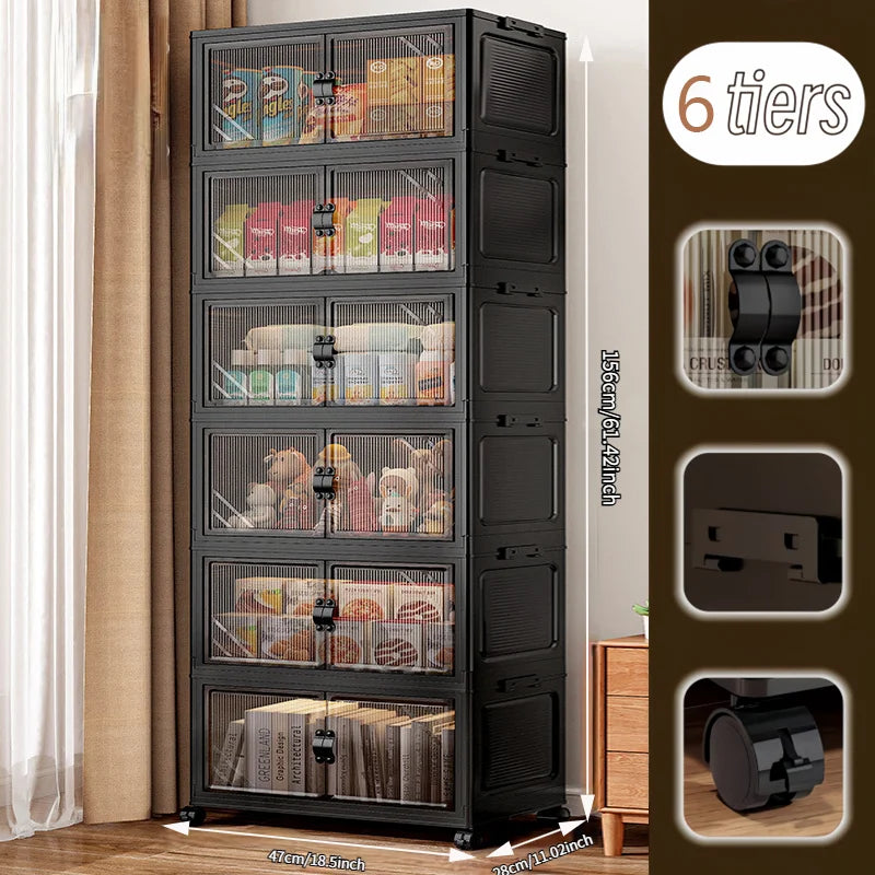 ONENOBLE Foldable Tiered Storage Cabinet With Clear Double Doors