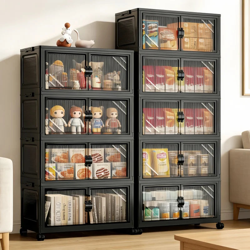 ONENOBLE Foldable Tiered Storage Cabinet With Clear Double Doors