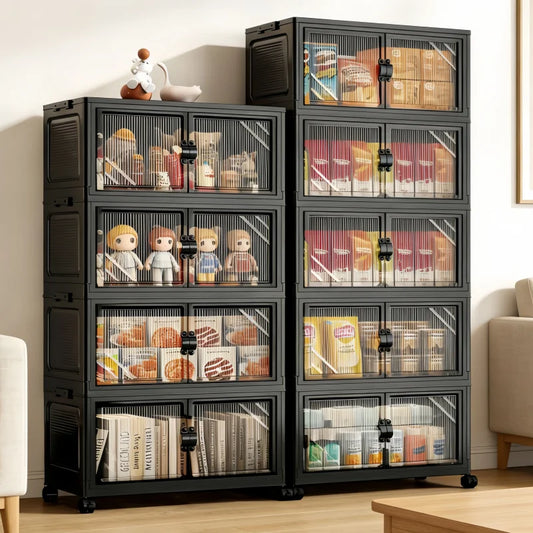 ONENOBLE Foldable Tiered Storage Cabinet With Clear Double Doors