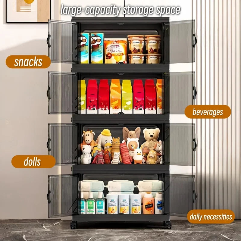 ONENOBLE Foldable Tiered Storage Cabinet With Clear Double Doors
