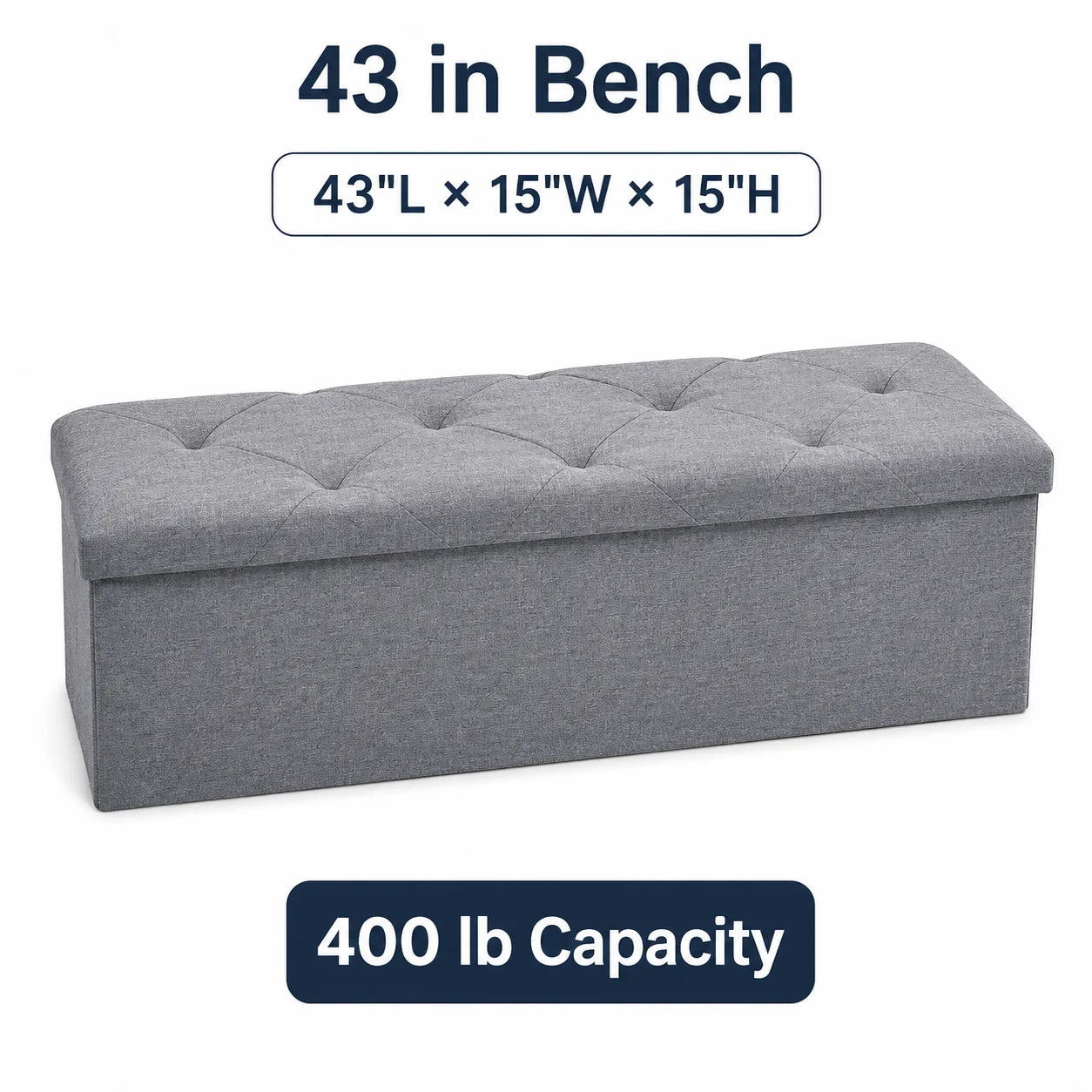 Tufted Fabric Storage Ottoman Bench With Wooden Frame Base