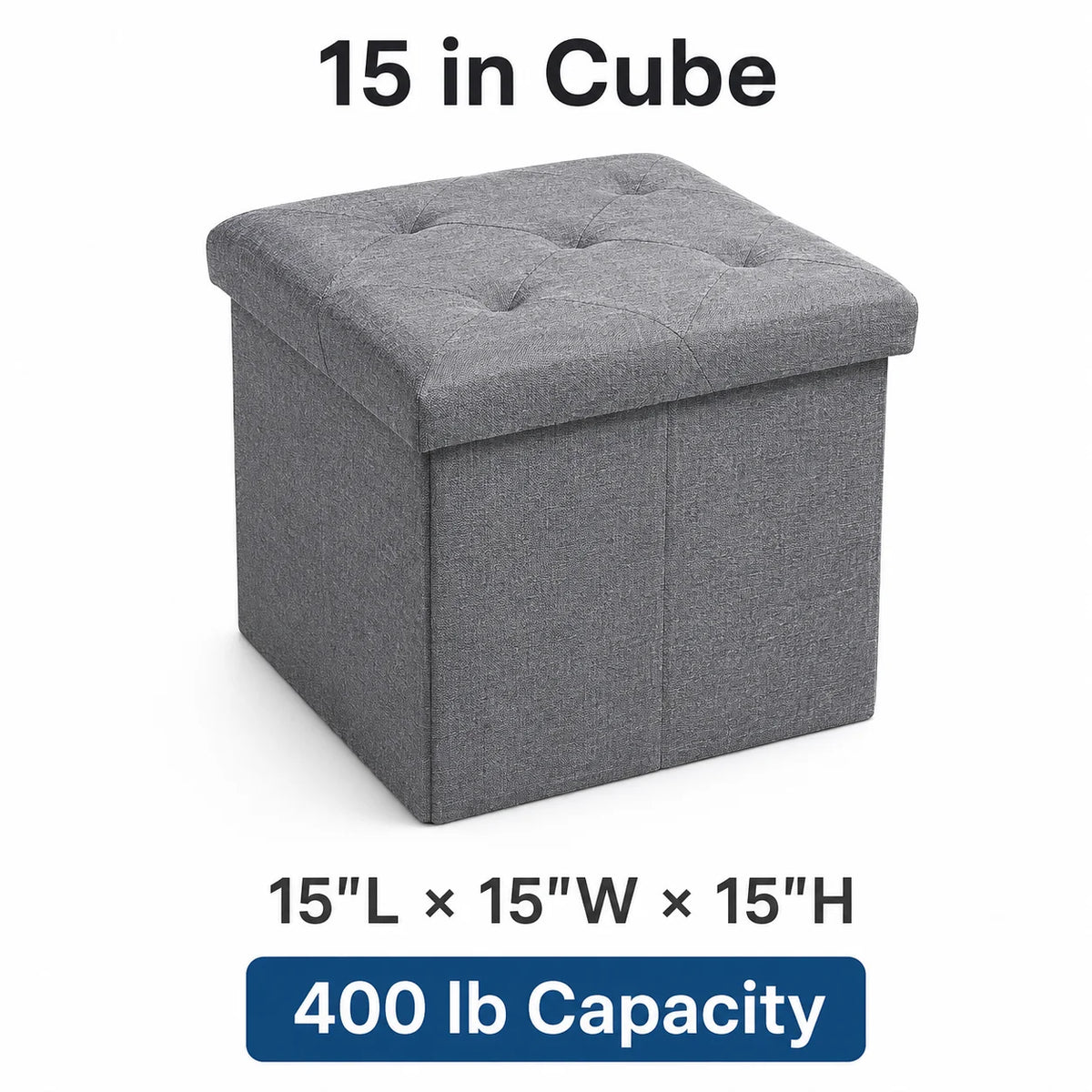 Tufted Fabric Storage Ottoman Bench With Wooden Frame Base