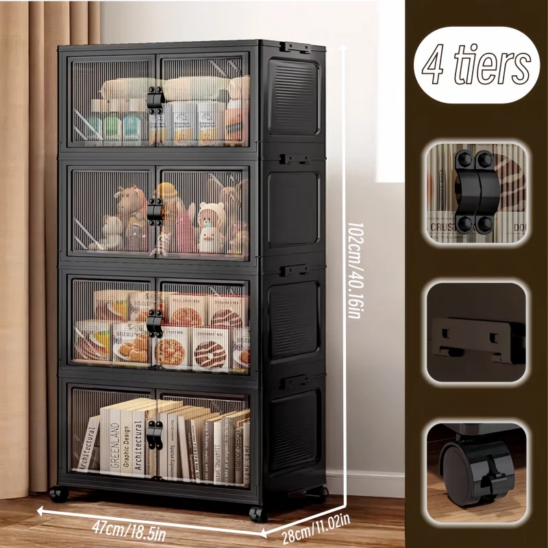 ONENOBLE Foldable Tiered Storage Cabinet With Clear Double Doors