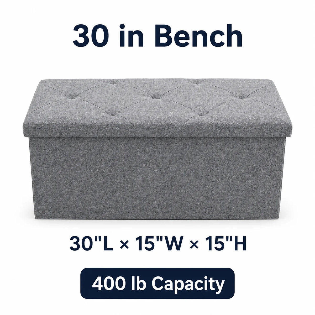 Tufted Fabric Storage Ottoman Bench With Wooden Frame Base