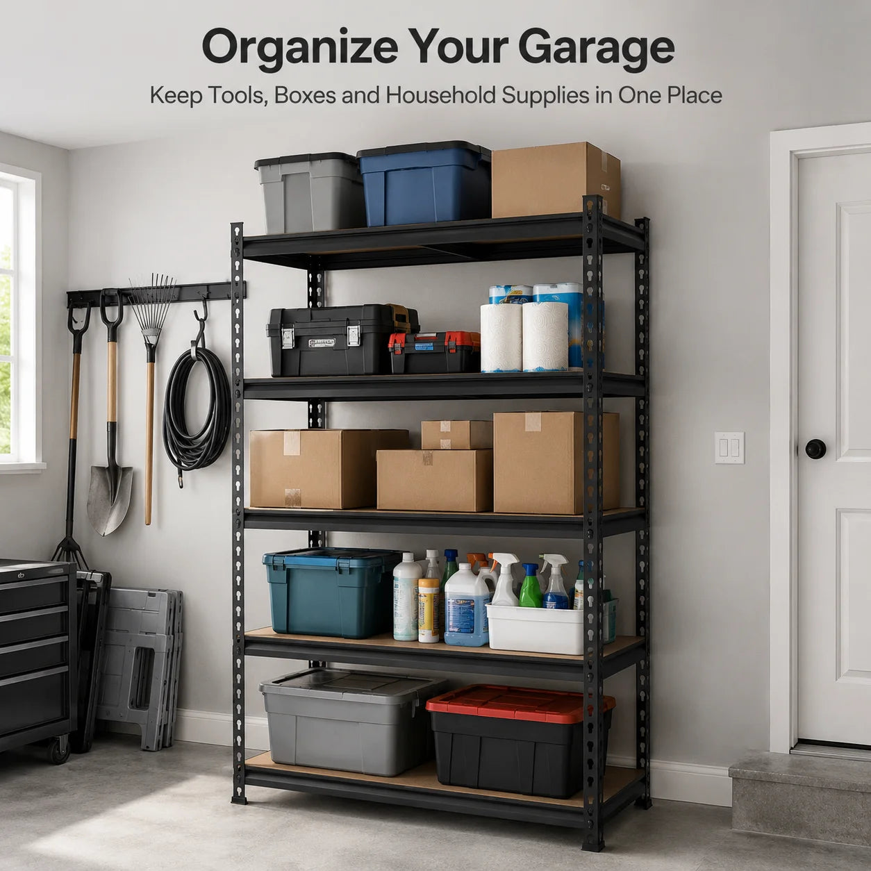 Heavy Duty Metal Storage Rack 5 Tier With MDF Shelves