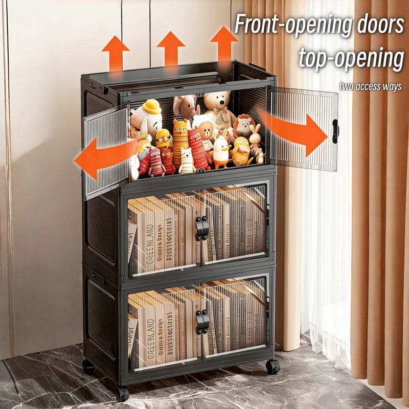 ONENOBLE Foldable Tiered Storage Cabinet With Clear Double Doors
