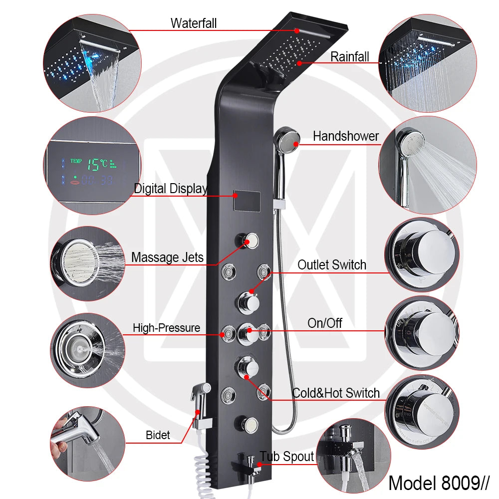 Myqualife Led Shower Column With Brass Valve And Rain Panel