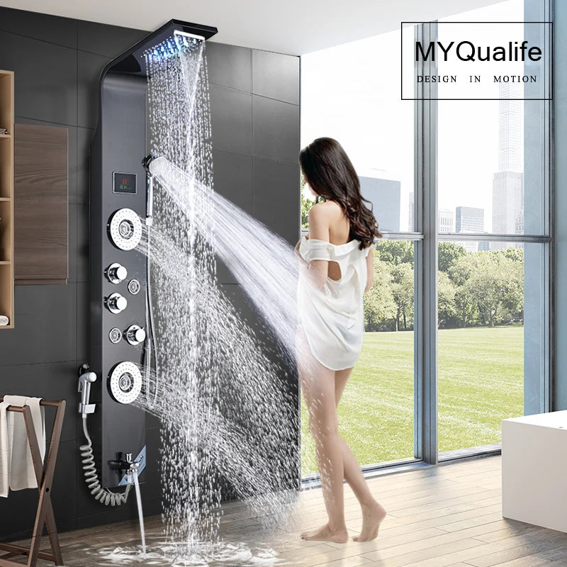 Myqualife Led Shower Column With Brass Valve And Rain Panel