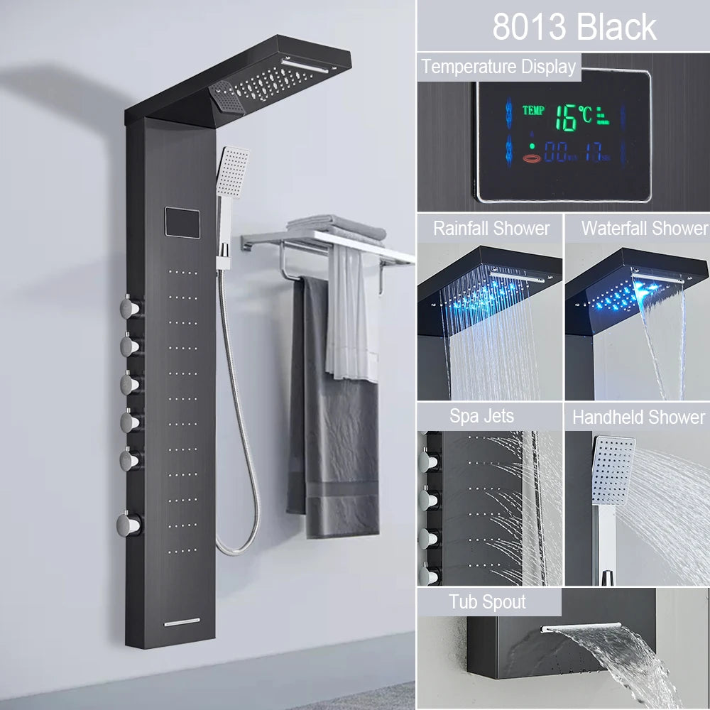 Myqualife Led Shower Column With Brass Valve And Rain Panel
