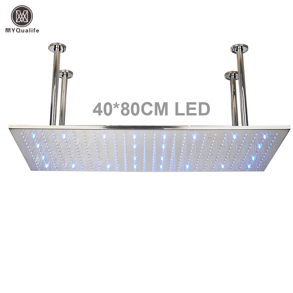 MYQualife LED Rainfall Shower Head Ceiling Mounted Solid Brass