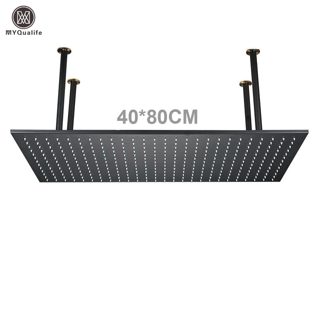 MYQualife LED Rainfall Shower Head Ceiling Mounted Solid Brass