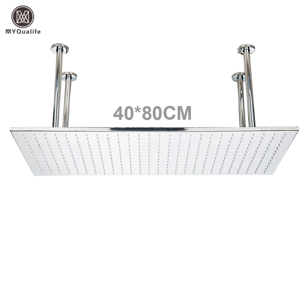 MYQualife LED Rainfall Shower Head Ceiling Mounted Solid Brass