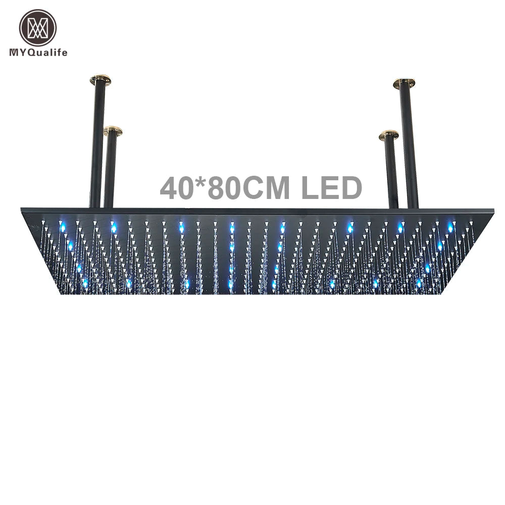 MYQualife LED Rainfall Shower Head Ceiling Mounted Solid Brass