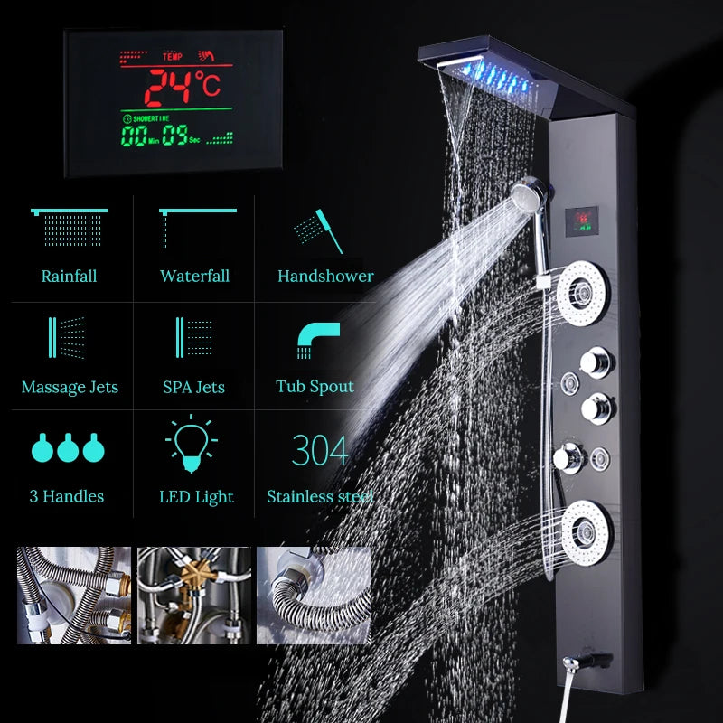 Uythner Led Shower Panel Column With Temperature Display Hand Shower