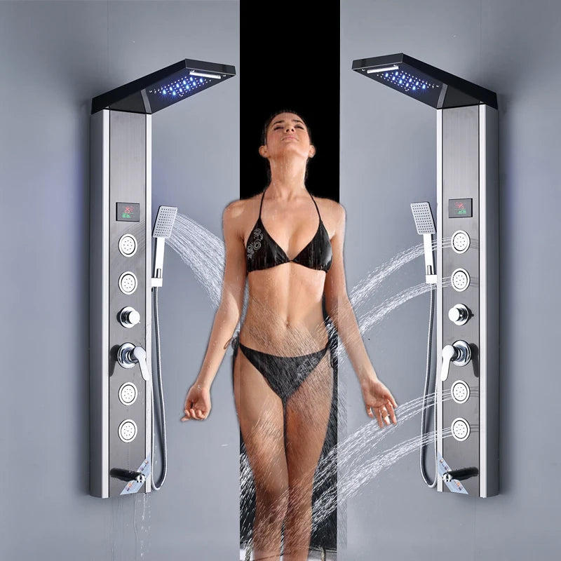 Shinessia Luxury Led Shower Panel With Dual Control Massage Jets