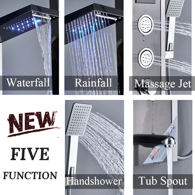 Shinessia Luxury Led Shower Panel With Dual Control Massage Jets