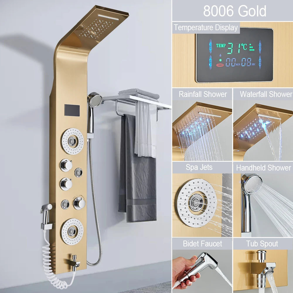 Myqualife Led Shower Column With Brass Valve And Rain Panel
