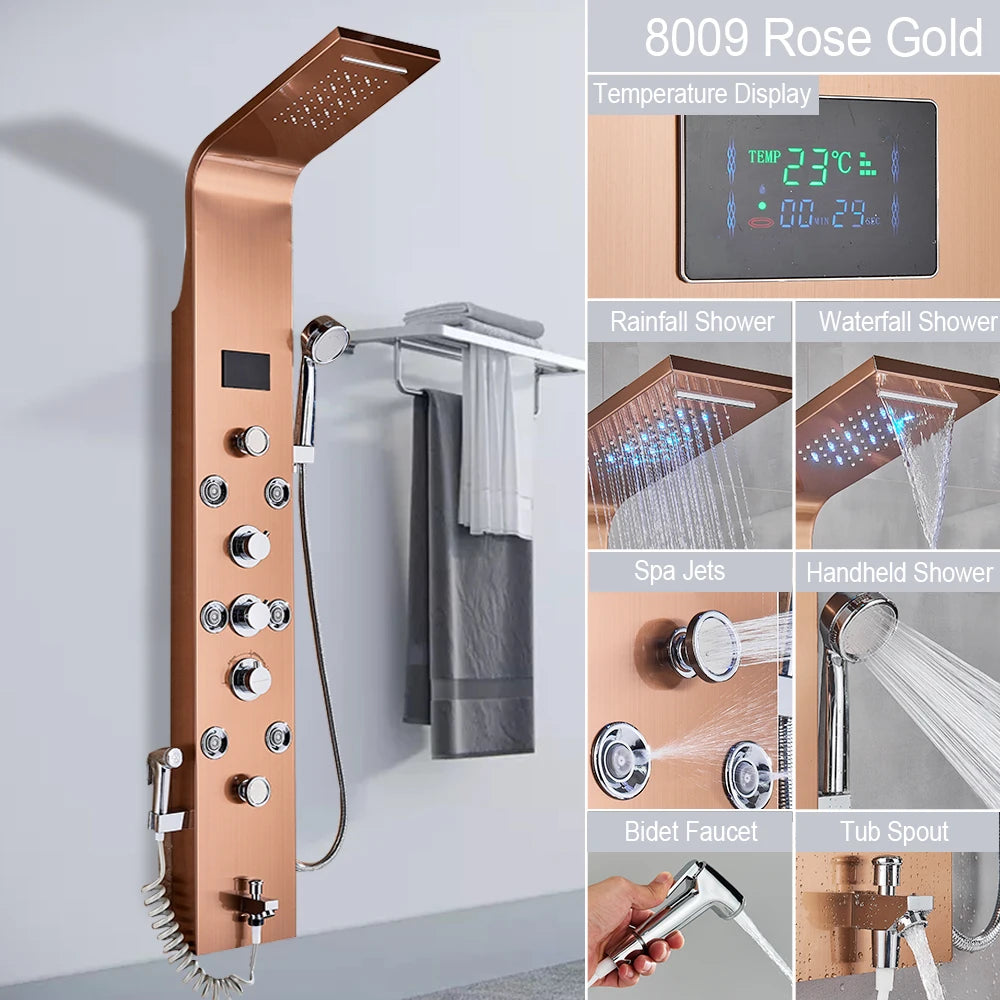 Myqualife Led Shower Column With Brass Valve And Rain Panel