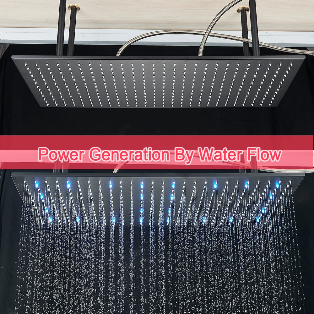 MYQualife LED Rainfall Shower Head Ceiling Mounted Solid Brass