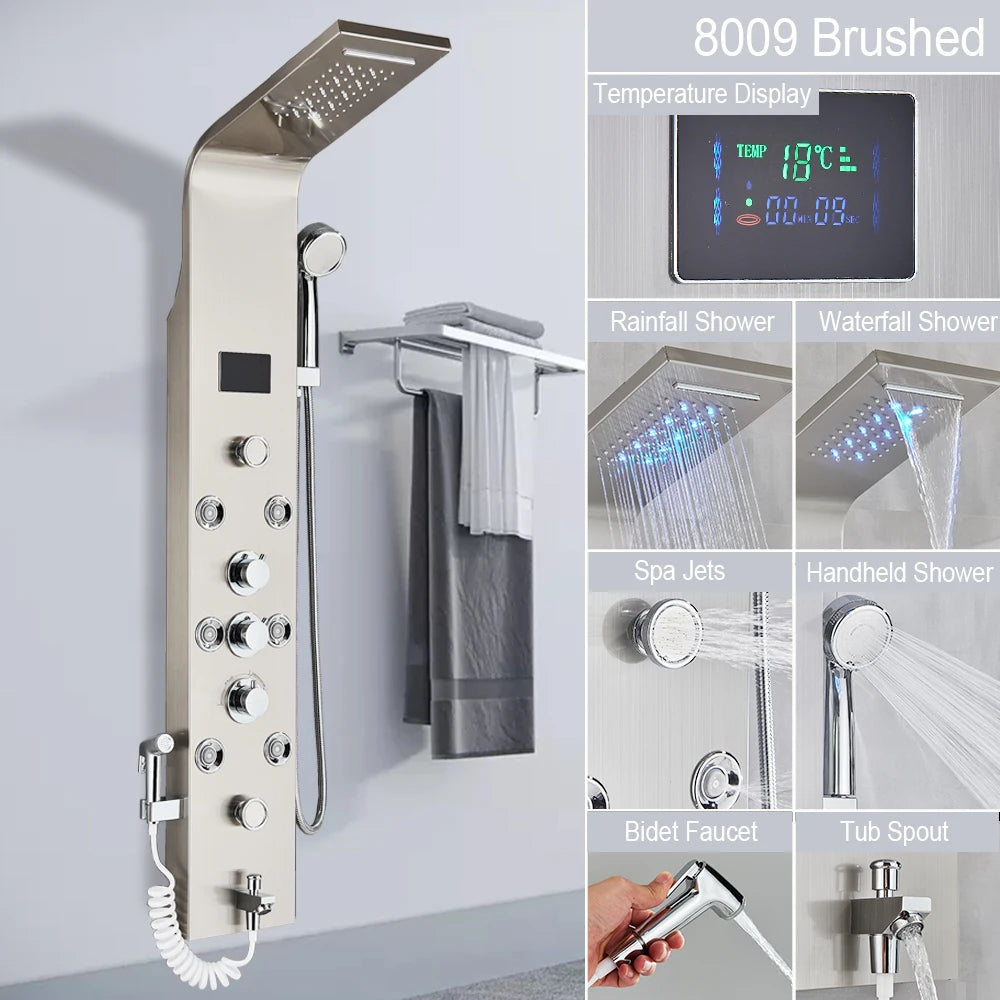 Myqualife Led Shower Column With Brass Valve And Rain Panel