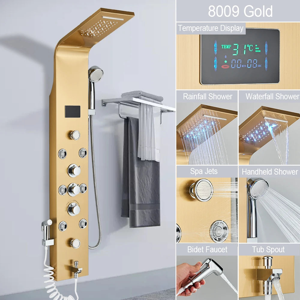 Myqualife Led Shower Column With Brass Valve And Rain Panel