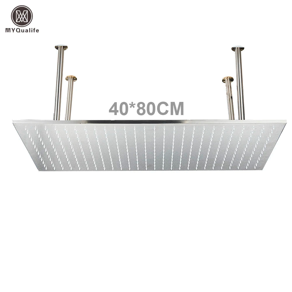 MYQualife LED Rainfall Shower Head Ceiling Mounted Solid Brass